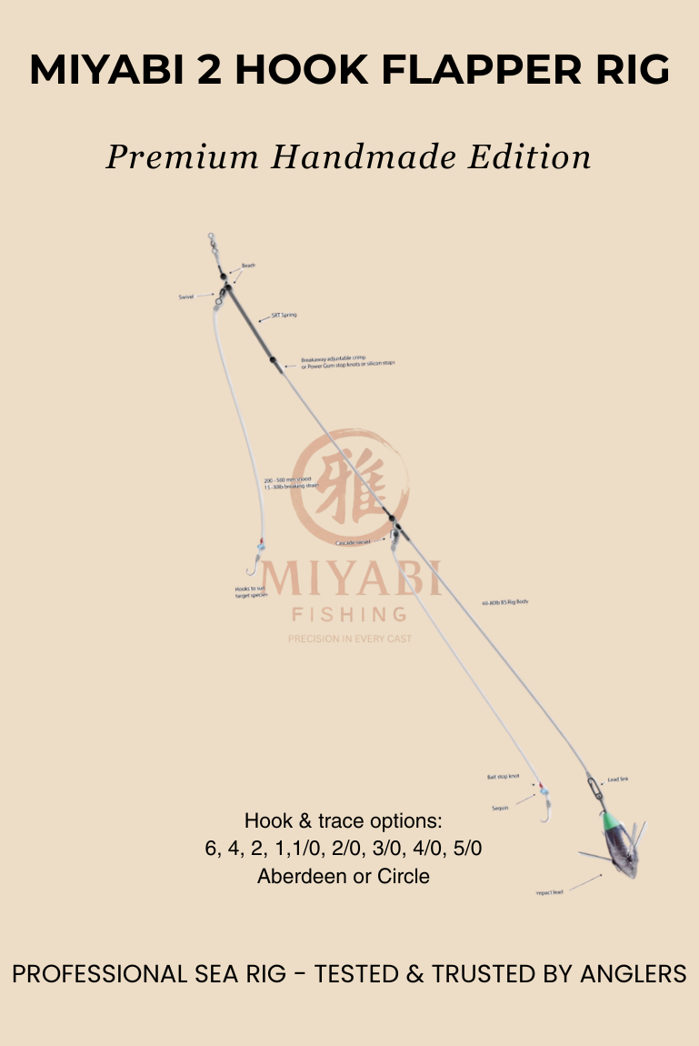 Aparejo de surfcasting MIYABI Precision de 2 anzuelos para lubina y pez plano
